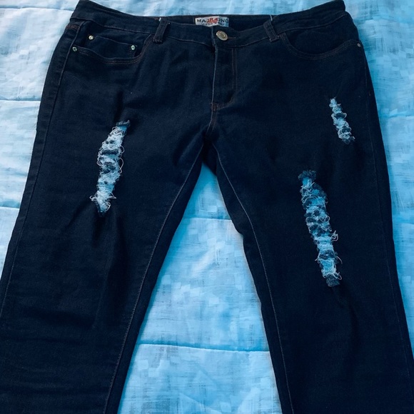 Dark blue ripped skinny jeans - Picture 1 of 4